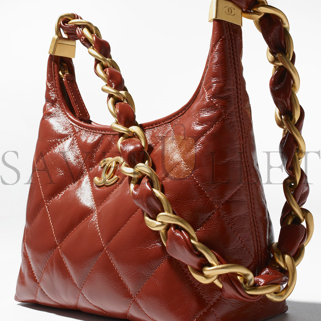 CHANEL MASTER SMALL HOBO BAG SHINY LAMBSKIN AND GOLDEN METALLIC BROWN AS4922 (22.5*19.5*8.5cm)